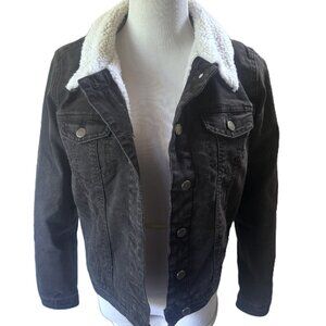 BBJ Los Angeles Women's Black Jean Jacket with White Sherpa Collar